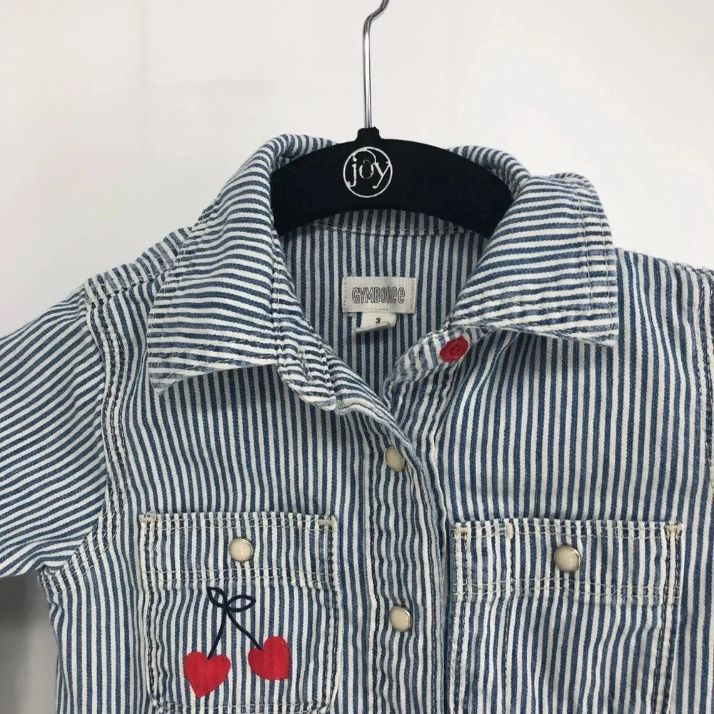 Gymboree railroad stripe jean dress cherry 💕 3